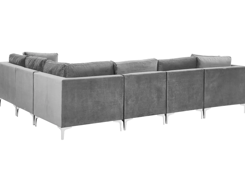 Left Hand 6 Seater Modular Velvet Corner Sofa Grey Evja