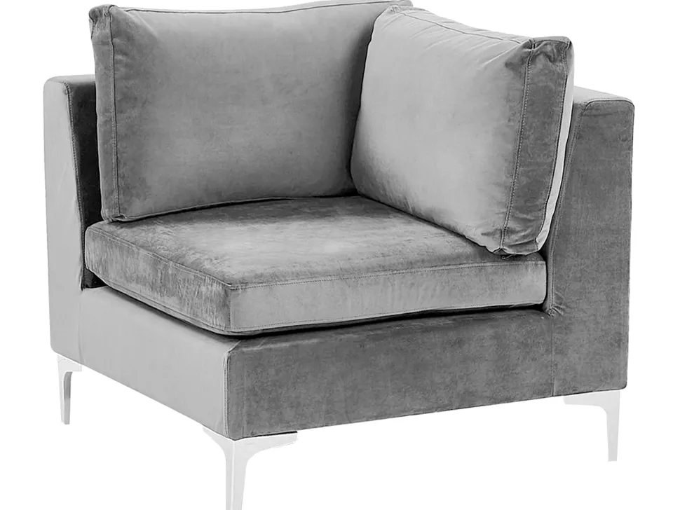 Left Hand 6 Seater Modular Velvet Corner Sofa Grey Evja