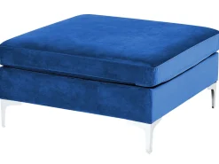 Left Hand 6 Seater Modular Velvet Corner Sofa With Ottoman Blue Evja