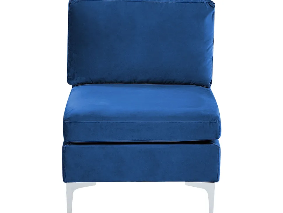 Left Hand 6 Seater Modular Velvet Corner Sofa With Ottoman Blue Evja
