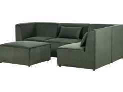 Left Hand 4 Seater Modular Jumbo Cord Corner Sofa With Ottoman Dark Green Lemvig