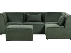 Left Hand 4 Seater Modular Jumbo Cord Corner Sofa With Ottoman Dark Green Lemvig