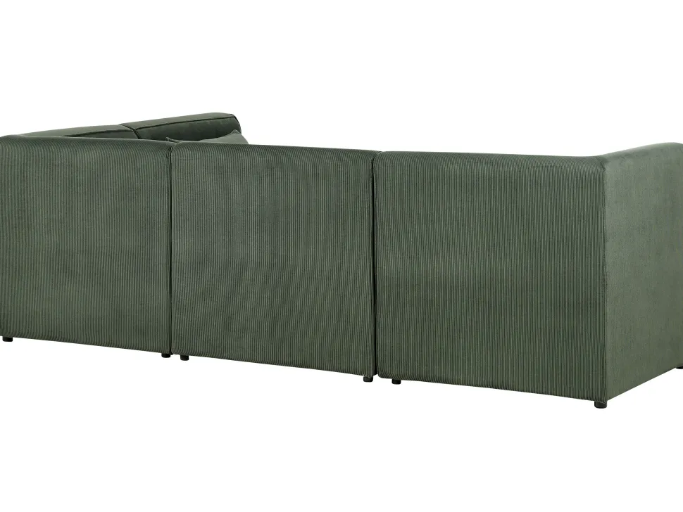 Left Hand 4 Seater Modular Jumbo Cord Corner Sofa With Ottoman Dark Green Lemvig