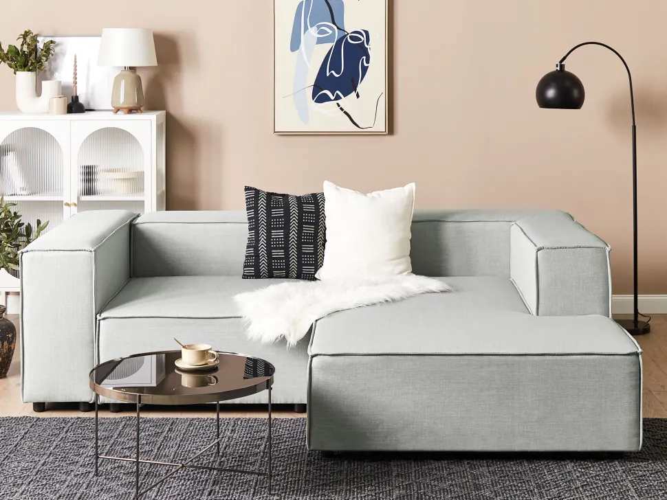 Left Hand 2 Seater Modular Linen Corner Sofa Grey Aprica