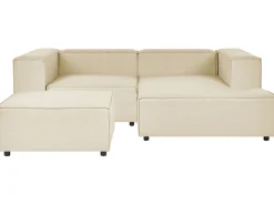 Left Hand 2 Seater Modular Linen Corner Sofa With Ottoman Beige Aprica