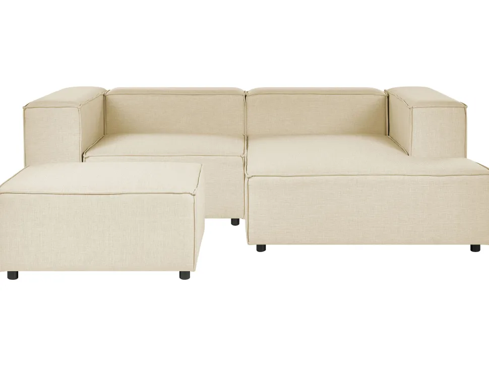 Left Hand 2 Seater Modular Linen Corner Sofa With Ottoman Beige Aprica