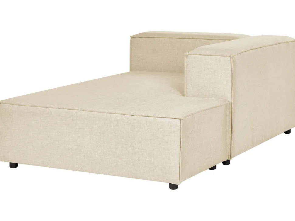 Left Hand 2 Seater Modular Linen Corner Sofa With Ottoman Beige Aprica
