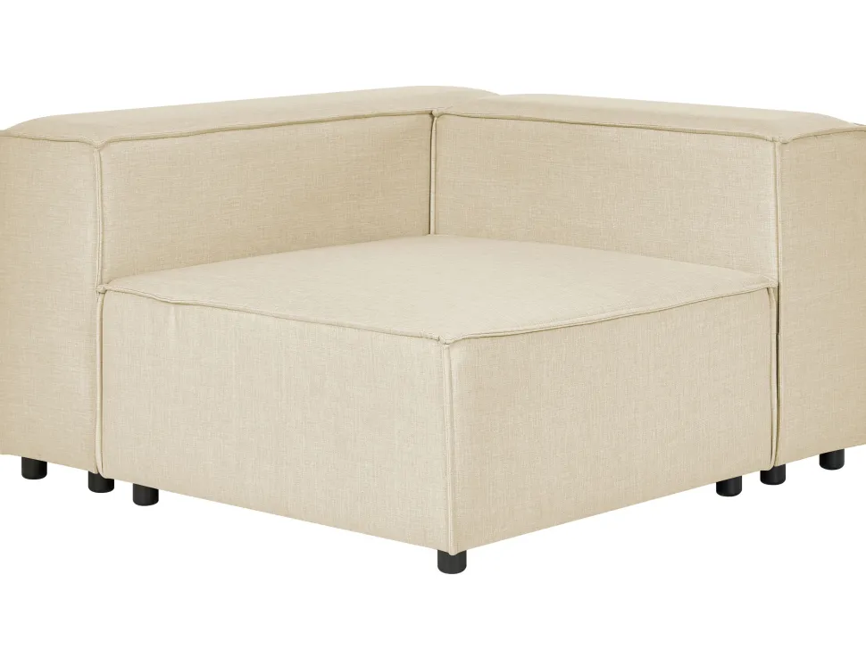 Left Hand 2 Seater Modular Linen Corner Sofa With Ottoman Beige Aprica