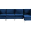 Left Hand 5 Seater Modular Velvet Corner Sofa Blue Evja