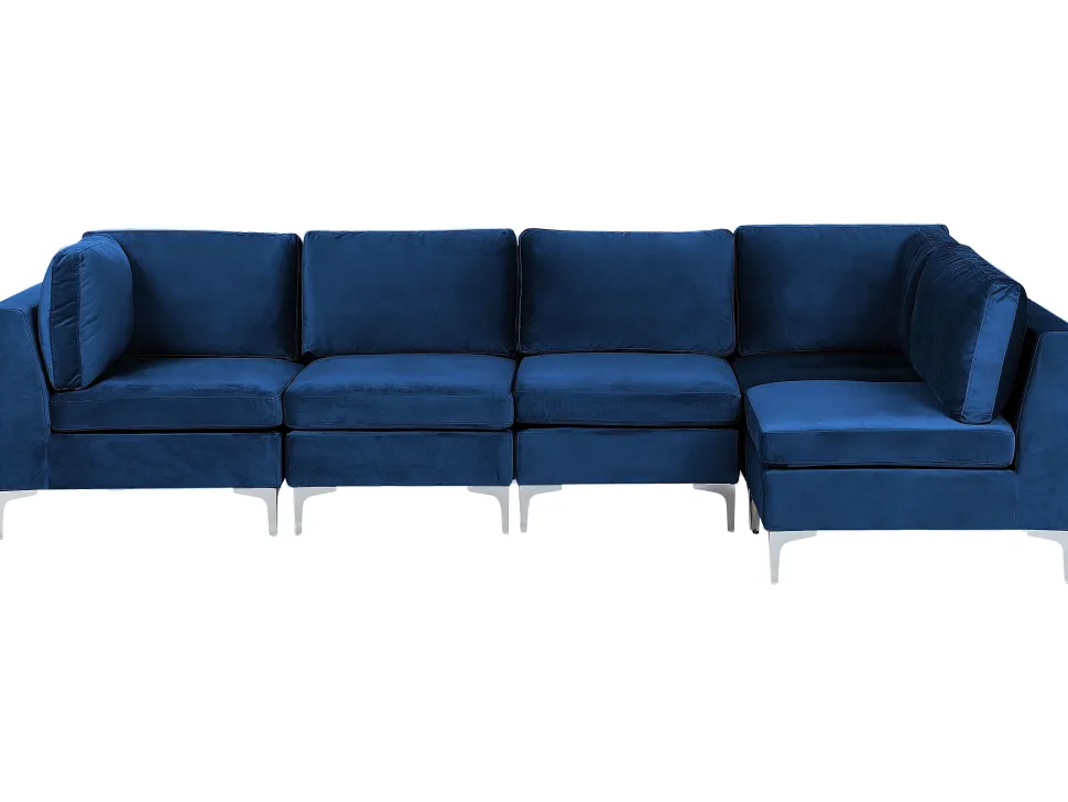 Left Hand 5 Seater Modular Velvet Corner Sofa Blue Evja