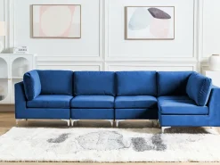 Left Hand 5 Seater Modular Velvet Corner Sofa Blue Evja