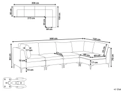 Left Hand 5 Seater Modular Velvet Corner Sofa Blue Evja