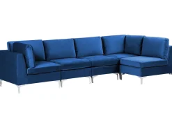 Left Hand 5 Seater Modular Velvet Corner Sofa Blue Evja