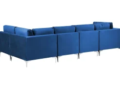 Left Hand 5 Seater Modular Velvet Corner Sofa Blue Evja