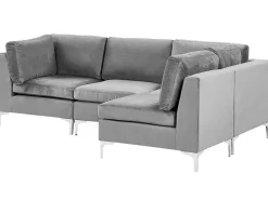 Left Hand 4 Seater Modular Velvet Corner Sofa Grey Evja