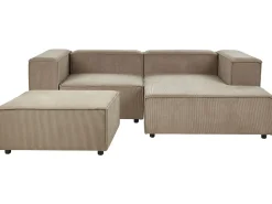 Left Hand 2 Seater Modular Jumbo Cord Corner Sofa With Ottoman Brown Aprica