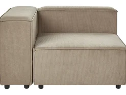 Left Hand 2 Seater Modular Jumbo Cord Corner Sofa With Ottoman Brown Aprica