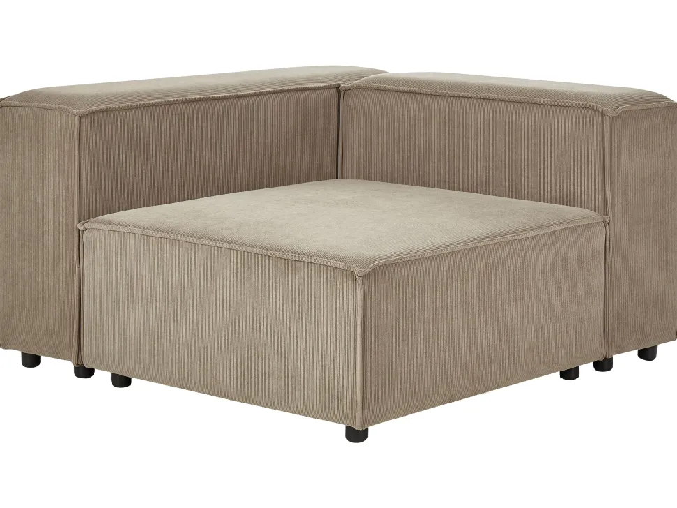 Left Hand 2 Seater Modular Jumbo Cord Corner Sofa With Ottoman Brown Aprica