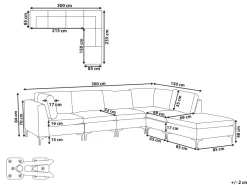 Left Hand 5 Seater Modular Velvet Corner Sofa With Ottoman Blue Evja