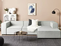 Left Hand 3 Seater Modular Linen Corner Sofa Grey Aprica