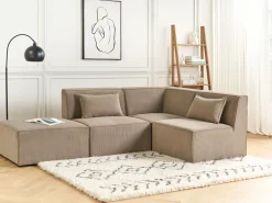 Left Hand 3 Seater Modular Jumbo Cord Corner Sofa With Ottoman Taupe Lemvig