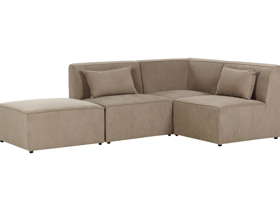 Left Hand 3 Seater Modular Jumbo Cord Corner Sofa With Ottoman Taupe Lemvig