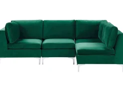 Left Hand 4 Seater Modular Velvet Corner Sofa Green Evja