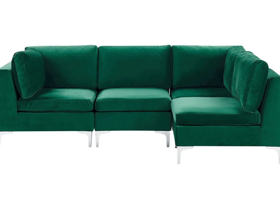 Left Hand 4 Seater Modular Velvet Corner Sofa Green Evja
