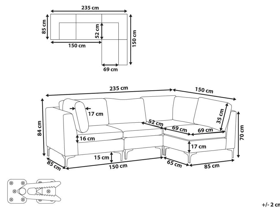 Left Hand 4 Seater Modular Velvet Corner Sofa Green Evja