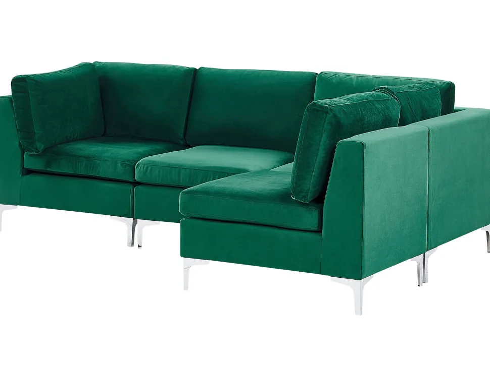 Left Hand 4 Seater Modular Velvet Corner Sofa Green Evja