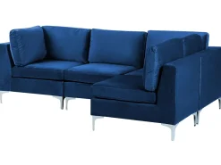 Left Hand 4 Seater Modular Velvet Corner Sofa Blue Evja