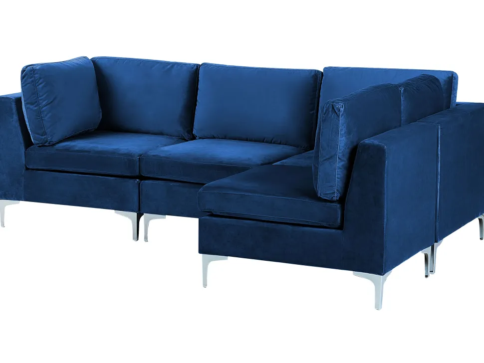 Left Hand 4 Seater Modular Velvet Corner Sofa Blue Evja