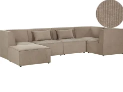 Left Hand 5 Seater Modular Jumbo Cord Corner Sofa With Ottoman Taupe Lemvig
