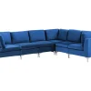 Left Hand 6 Seater Modular Velvet Corner Sofa Blue Evja