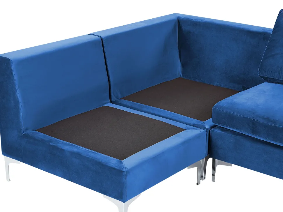 Left Hand 6 Seater Modular Velvet Corner Sofa Blue Evja