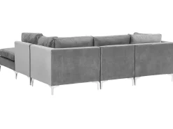 Left Hand 4 Seater Modular Velvet Corner Sofa With Ottoman Grey Evja