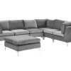 Left Hand 6 Seater Modular Velvet Corner Sofa With Ottoman Grey Evja