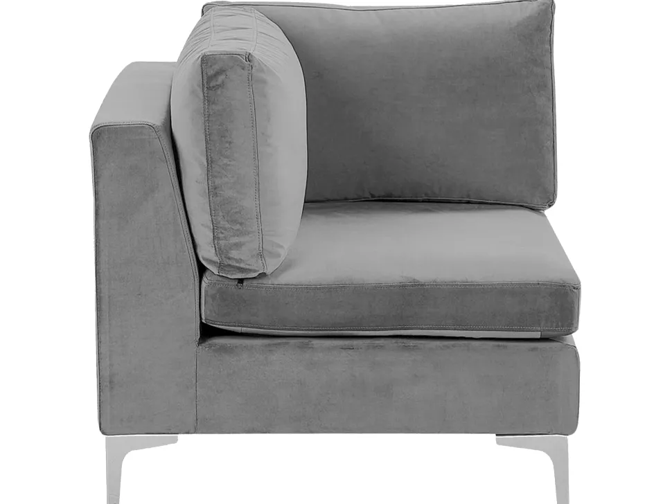 Left Hand 6 Seater Modular Velvet Corner Sofa With Ottoman Grey Evja