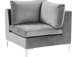 Left Hand 6 Seater Modular Velvet Corner Sofa With Ottoman Grey Evja