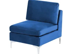 Left Hand 4 Seater Modular Velvet Corner Sofa With Ottoman Blue Evja