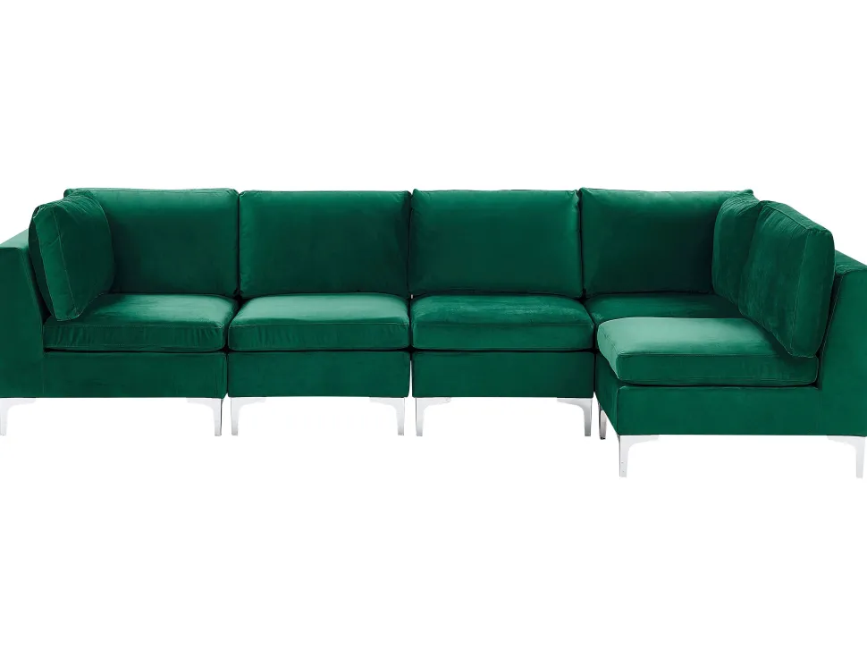 Left Hand 5 Seater Modular Velvet Corner Sofa Green Evja