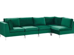 Left Hand 5 Seater Modular Velvet Corner Sofa Green Evja