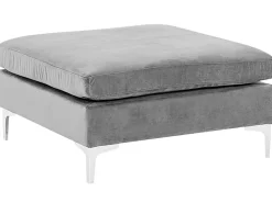 Left Hand 5 Seater Modular Velvet Corner Sofa With Ottoman Grey Evja