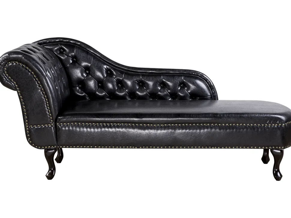 Left Hand Chaise Lounge Faux Leather Black Nimes