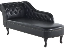 Left Hand Chaise Lounge Faux Leather Black Nimes