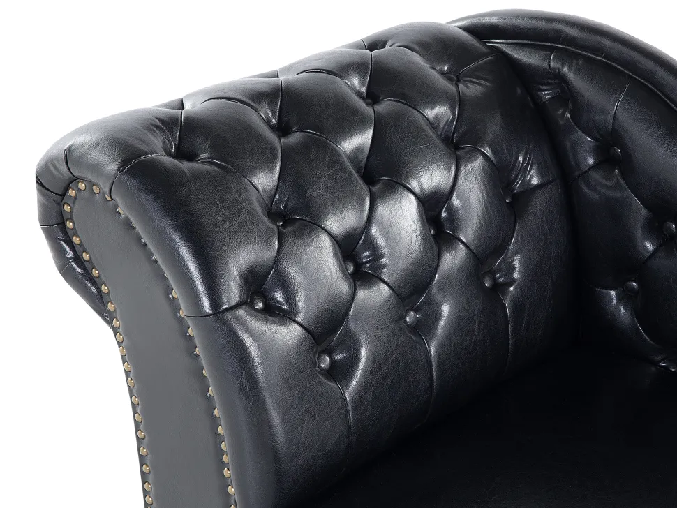 Left Hand Chaise Lounge Faux Leather Black Nimes