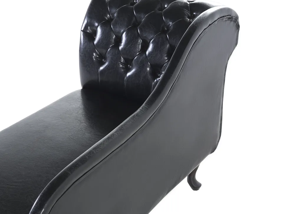 Left Hand Chaise Lounge Faux Leather Black Nimes