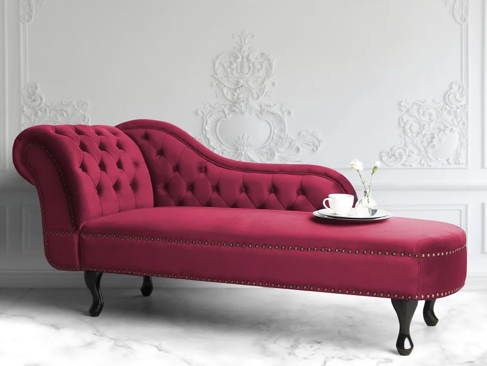 Left Hand Chaise Lounge Velvet Burgundy Nimes