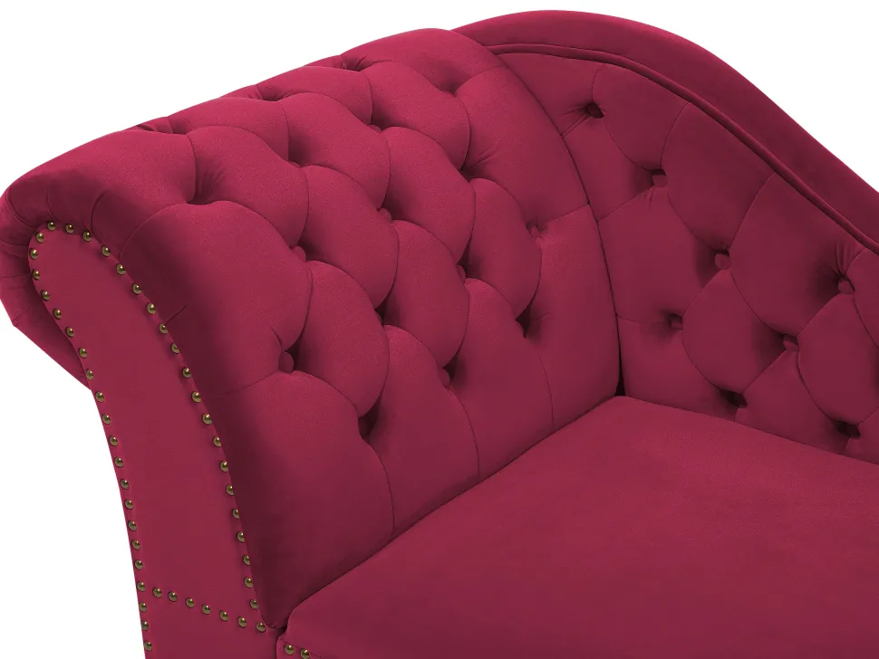 Left Hand Chaise Lounge Velvet Burgundy Nimes