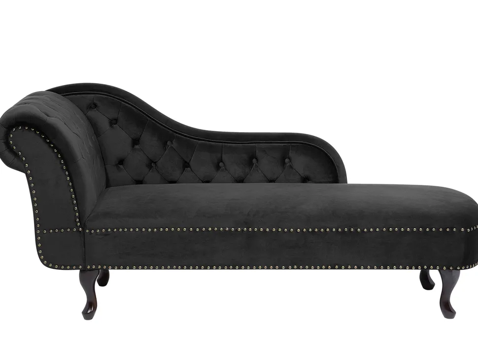 Left Hand Chaise Lounge Velvet Black Nimes